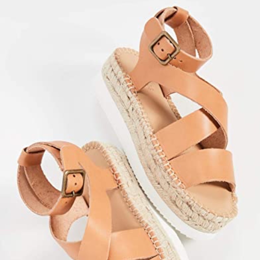 Soludos Olympia Brown Tan Leather Platform Espadrille Sandals Anthropologie 9 - Picture 4 of 12